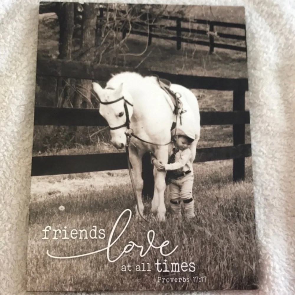 WALL DECOR FRIENDS LOVE HORSE AND BOY canvas wood NEW